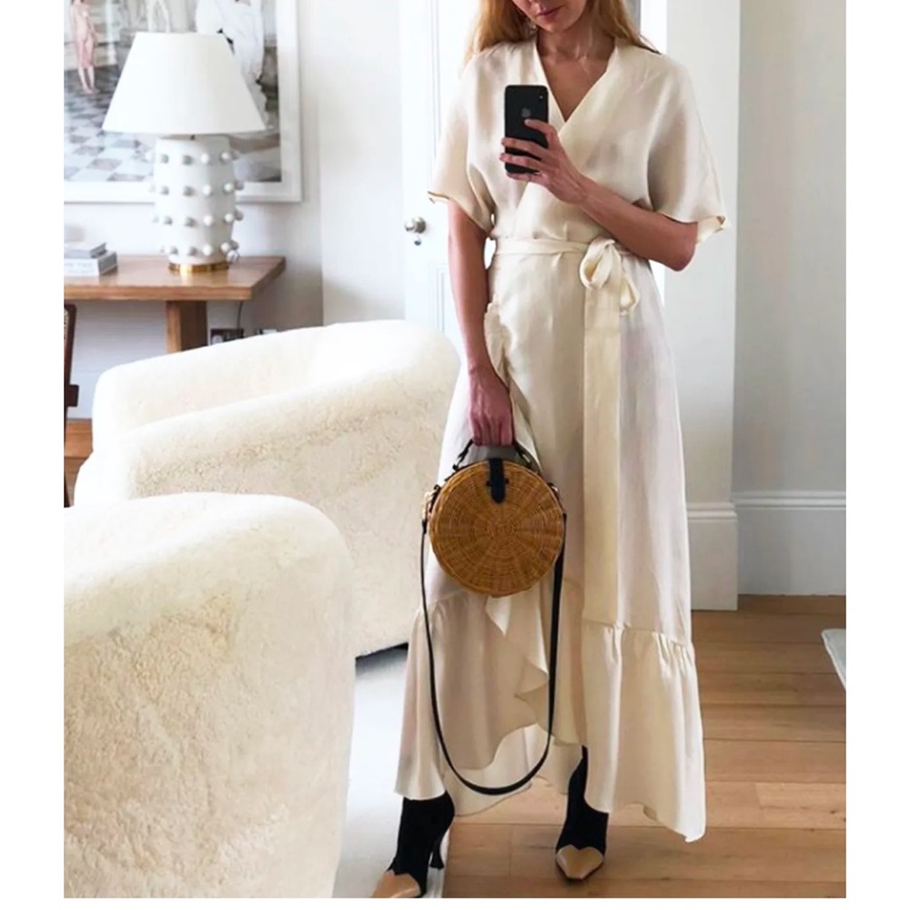 Mango Cream Ruffle Wrap Maxi Dress with Tie Waist